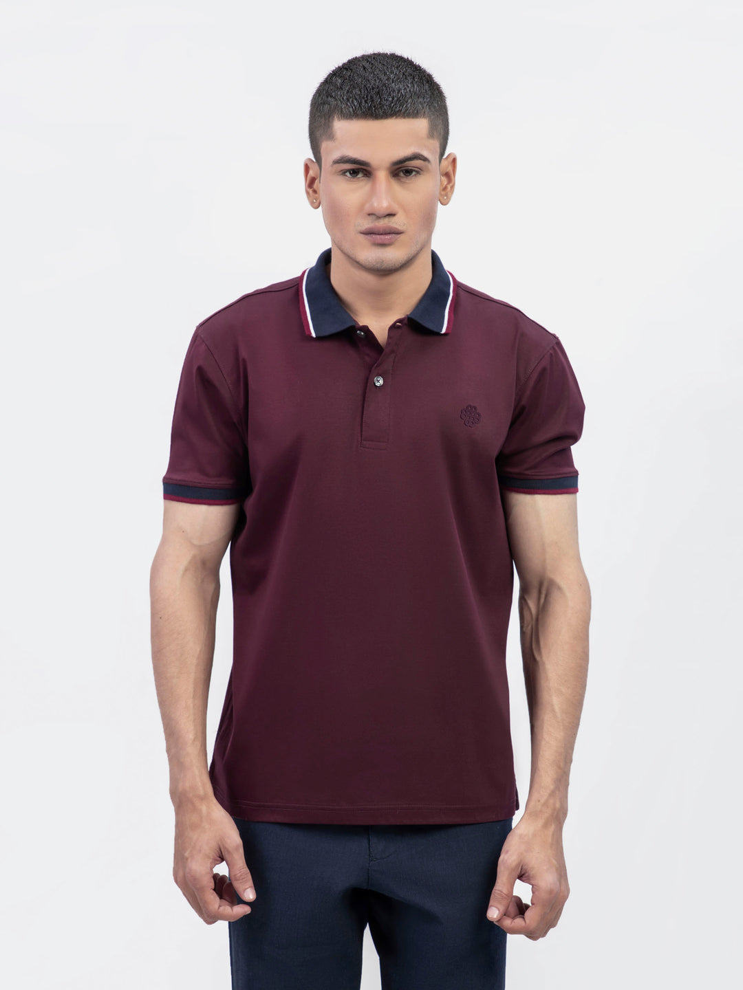 Maroon Interlock Polo With Contrasting Navy Collar Brumano Pakistan