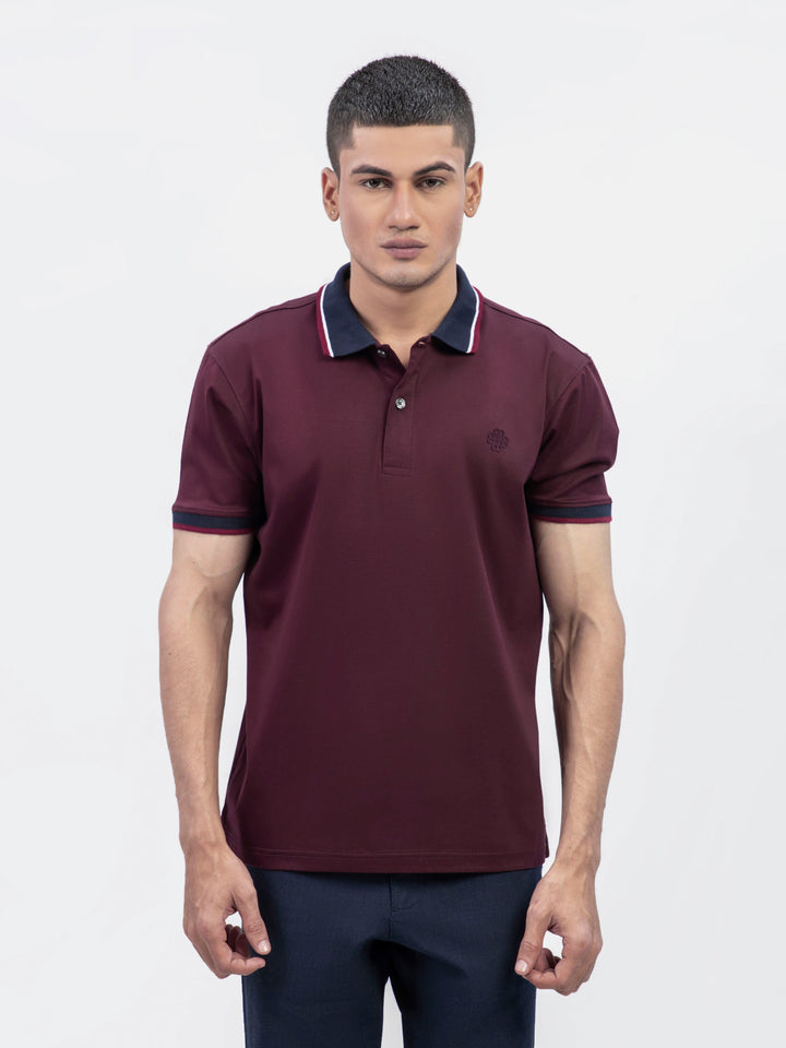 Maroon Interlock Polo With Contrasting Navy Collar Brumano Pakistan
