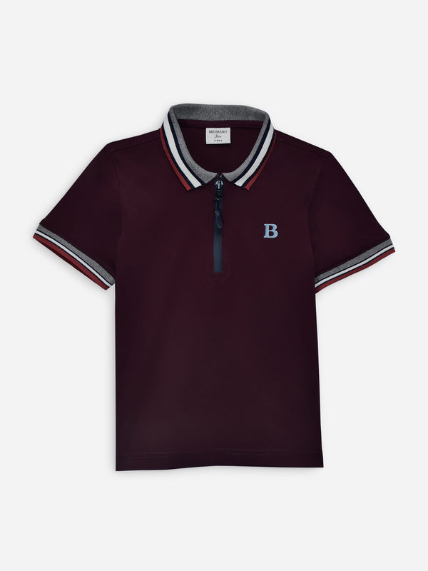 Maroon Interlock Zipper Polo With Contrasting Collar Brumano Pakistan