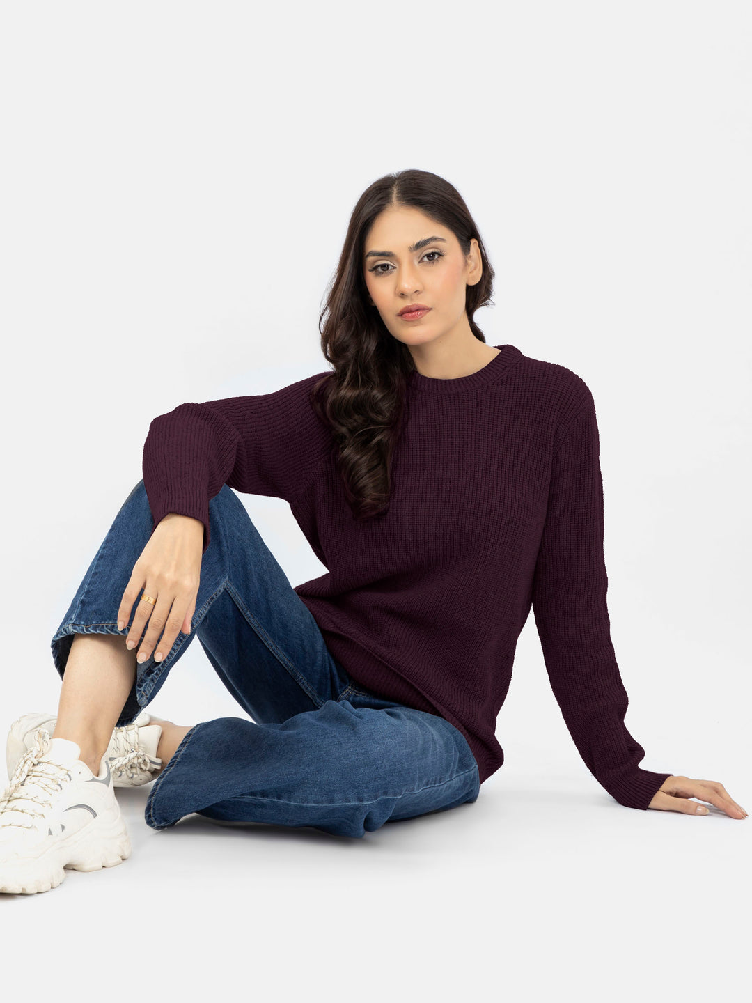 Maroon Knitted Jumper - Women