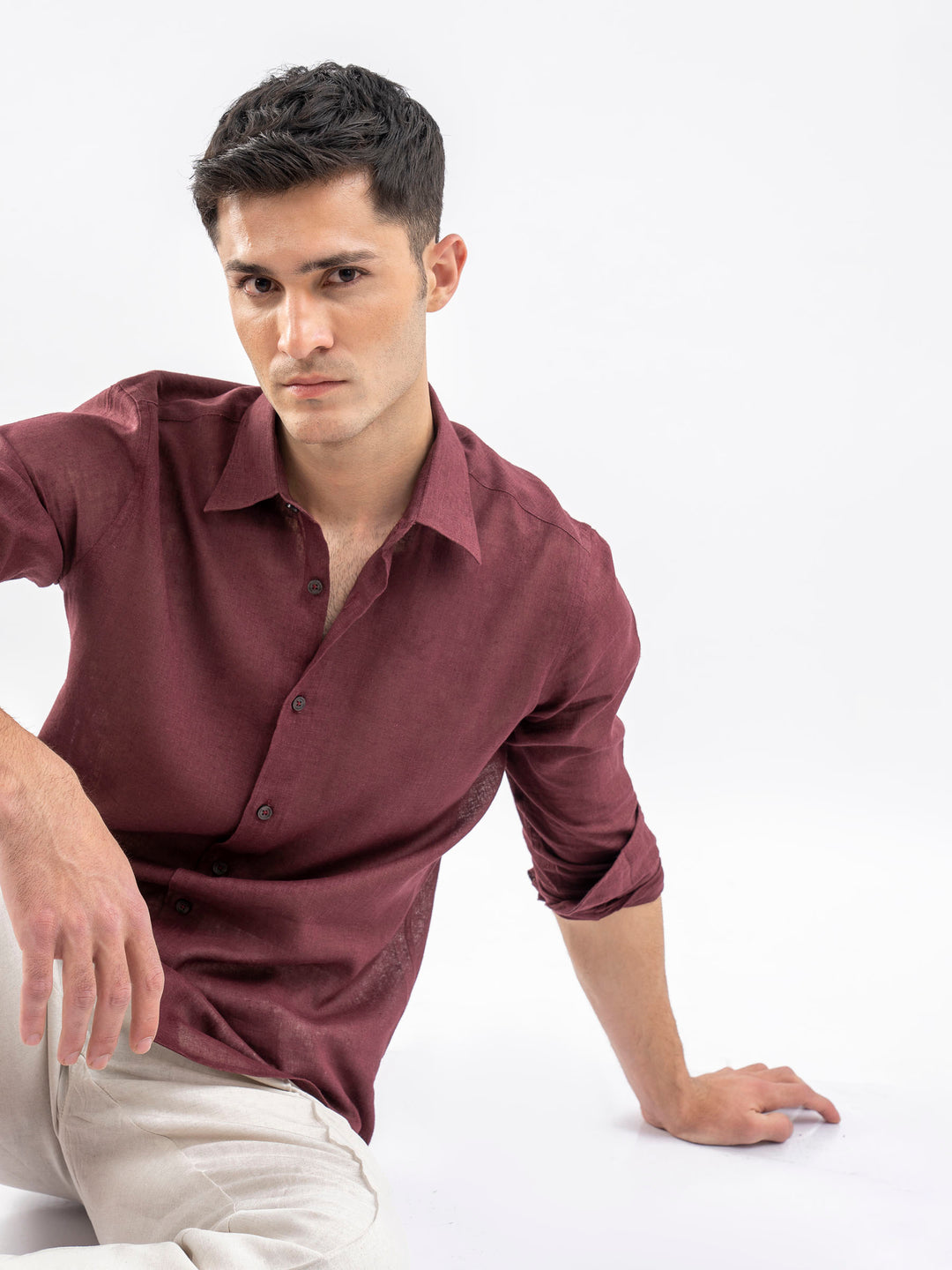 Maroon Airy Linen Blended Shirt