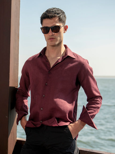 Maroon Linen Blended Shirt