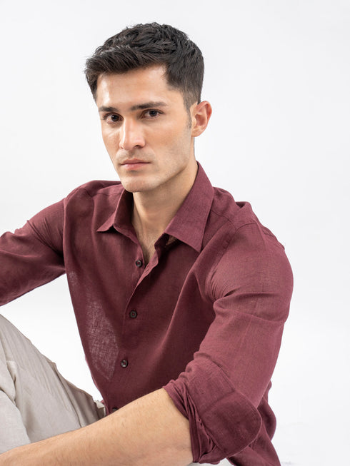 Maroon Linen Blended Shirt