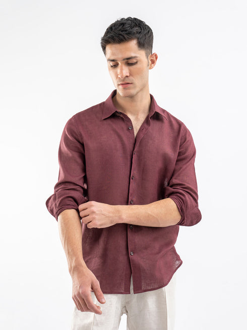 Maroon Linen Blended Shirt