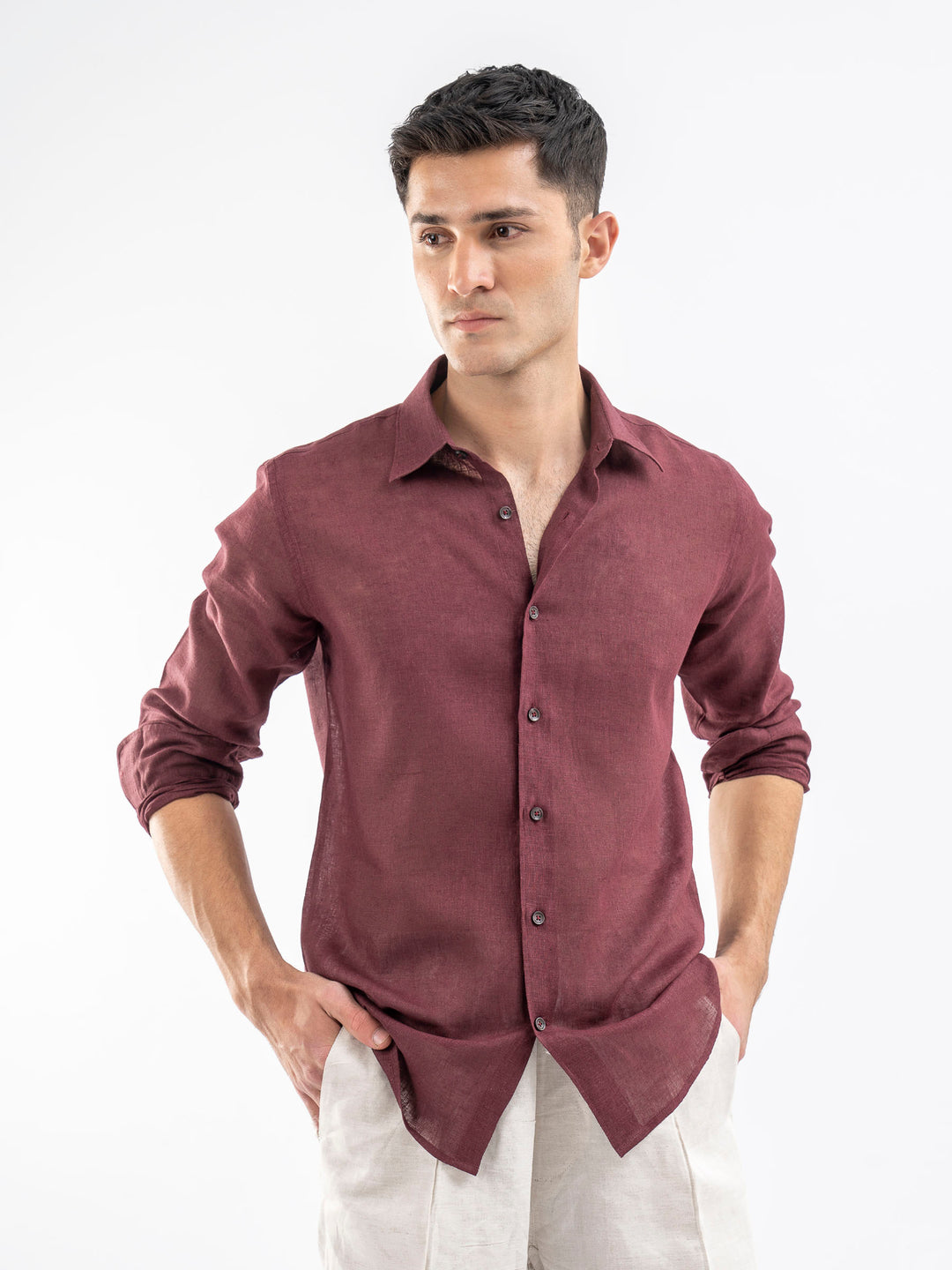 Maroon Airy Linen Blended Shirt