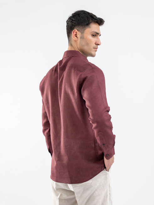 Maroon Linen Blended Shirt