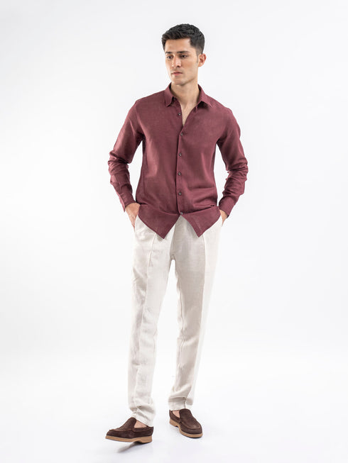 Maroon Linen Blended Shirt