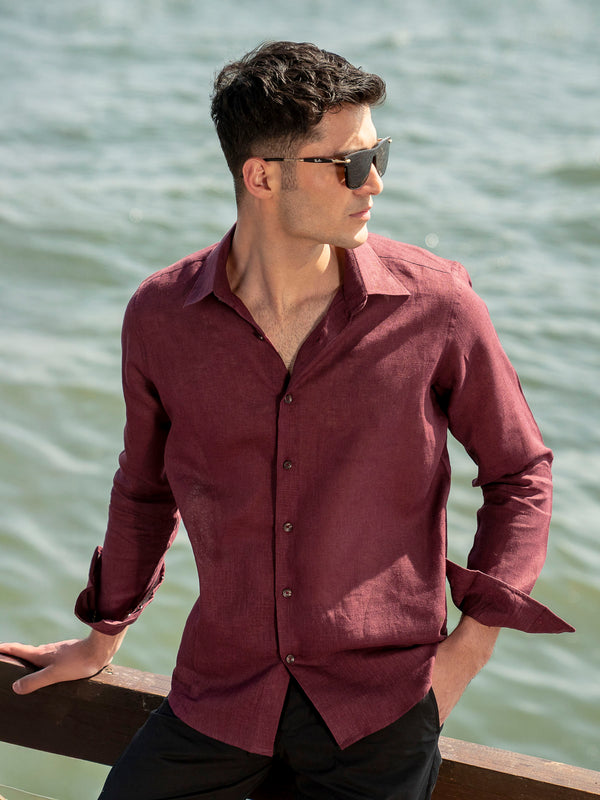 Maroon Airy Linen Blended Shirt