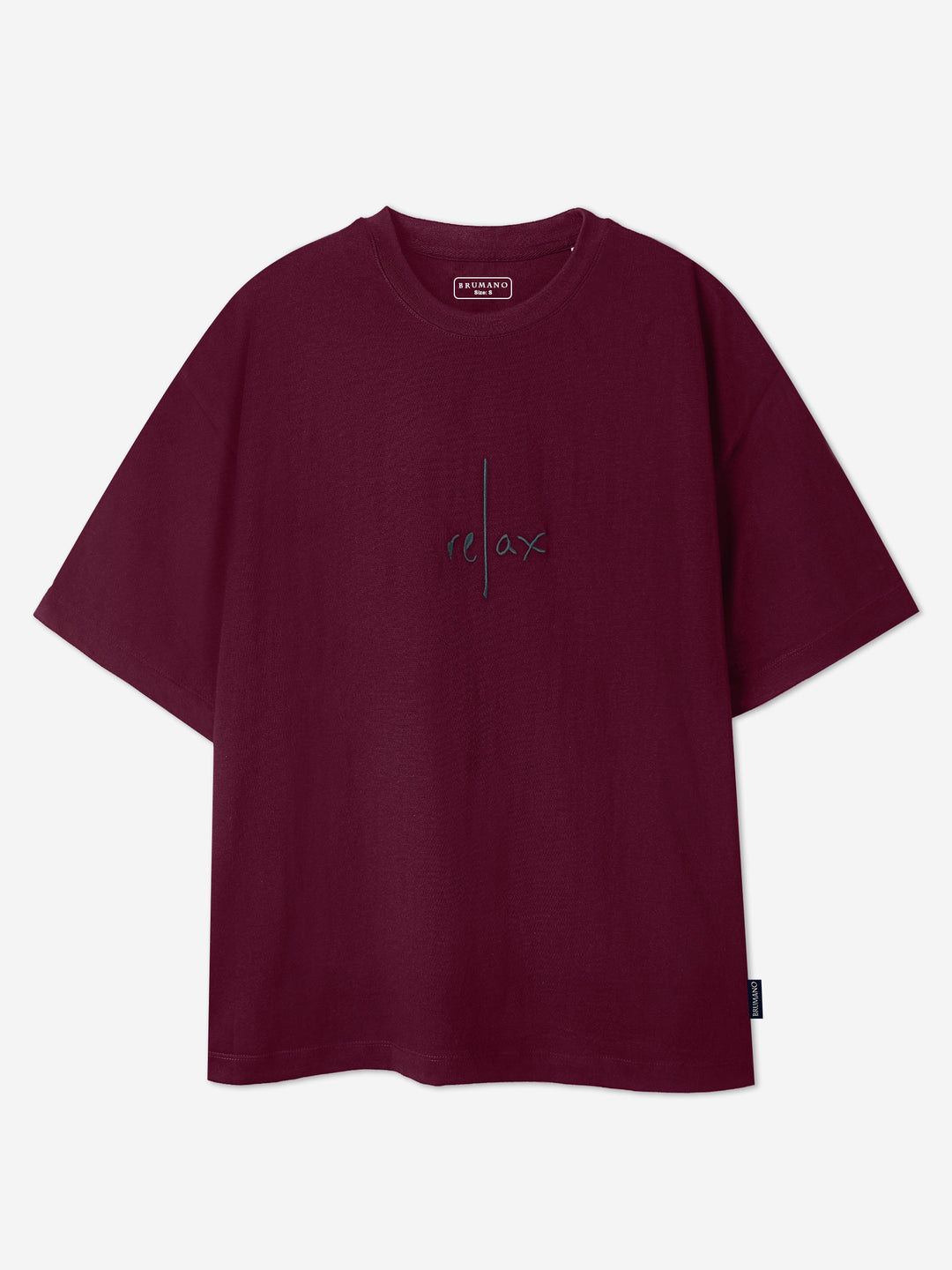 Maroon Oversized T-Shirt With Minimalist 'Relax' Embroidery - Women
