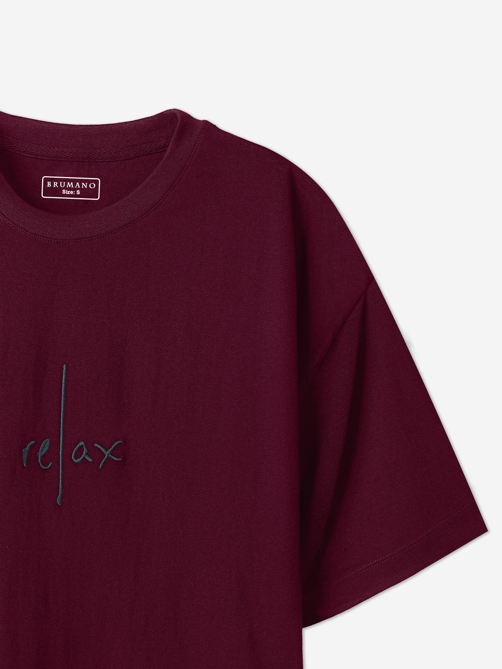 Maroon Oversized T-Shirt With Minimalist 'Relax' Embroidery