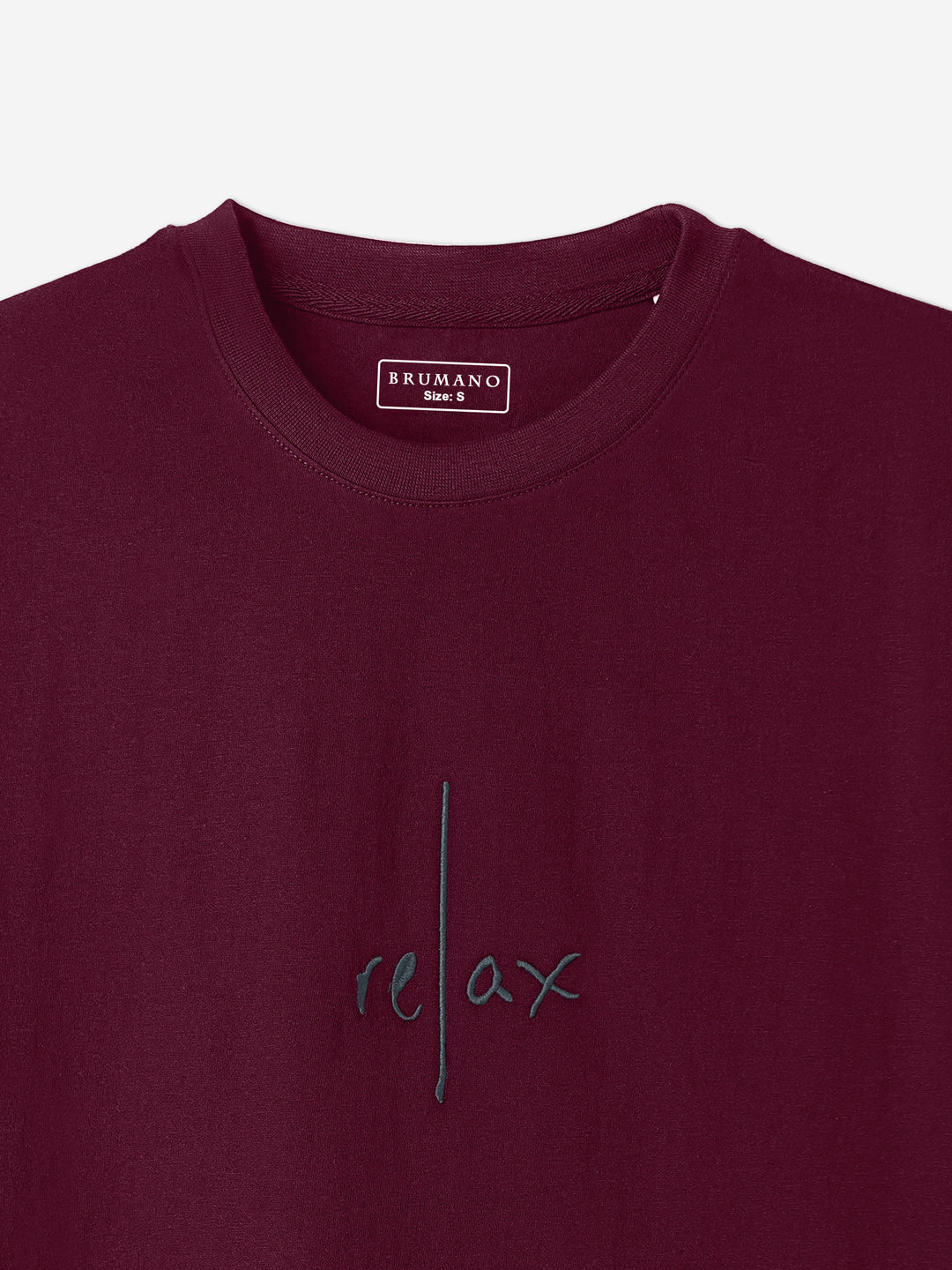 Maroon Oversized T-Shirt With Minimalist 'Relax' Embroidery - Women