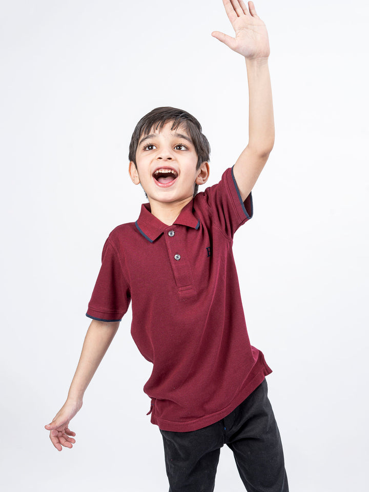 Maroon Polo With Tipping Collar