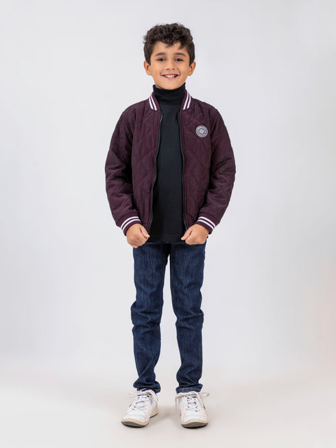 Maroon Quilted Sporty Casual Baseball Jacket Brumano Pakistan