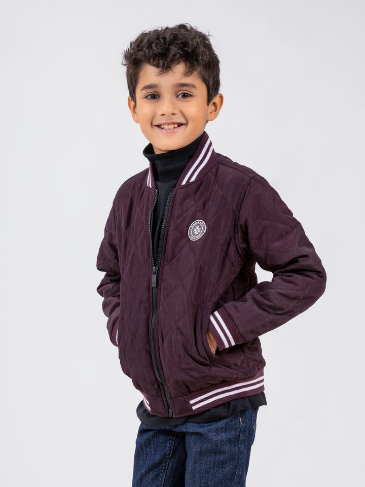 Maroon Quilted Sporty Casual Baseball Jacket Brumano Pakistan