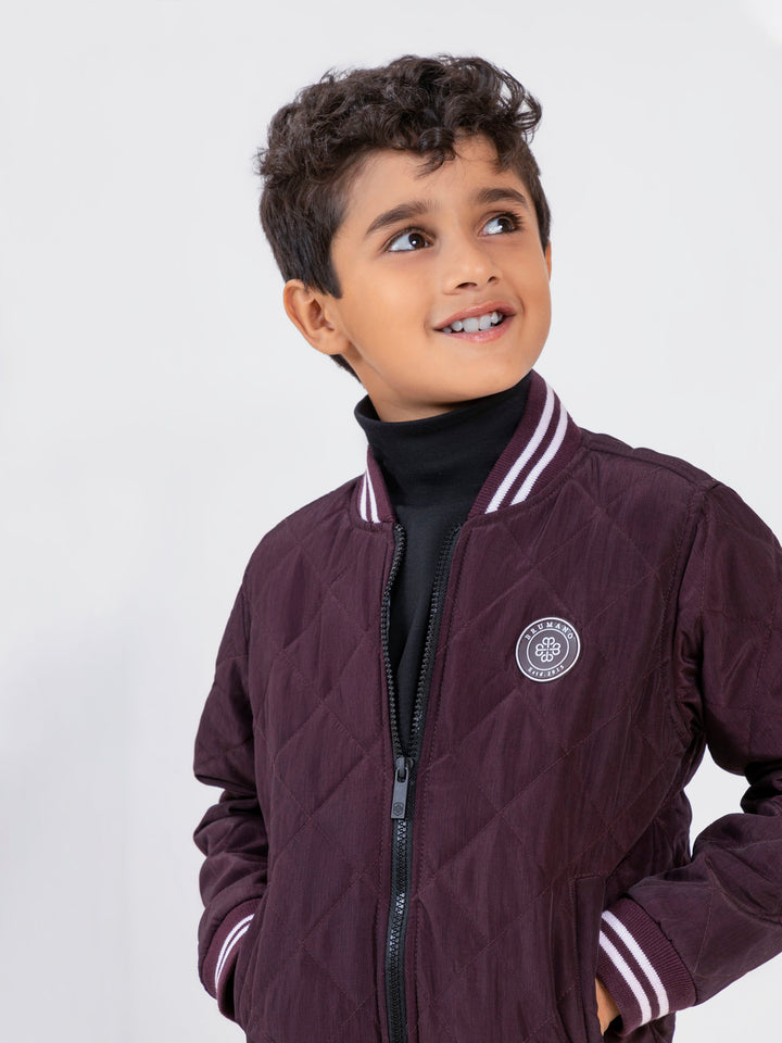 Maroon Quilted Sporty Casual Baseball Jacket Brumano Pakistan