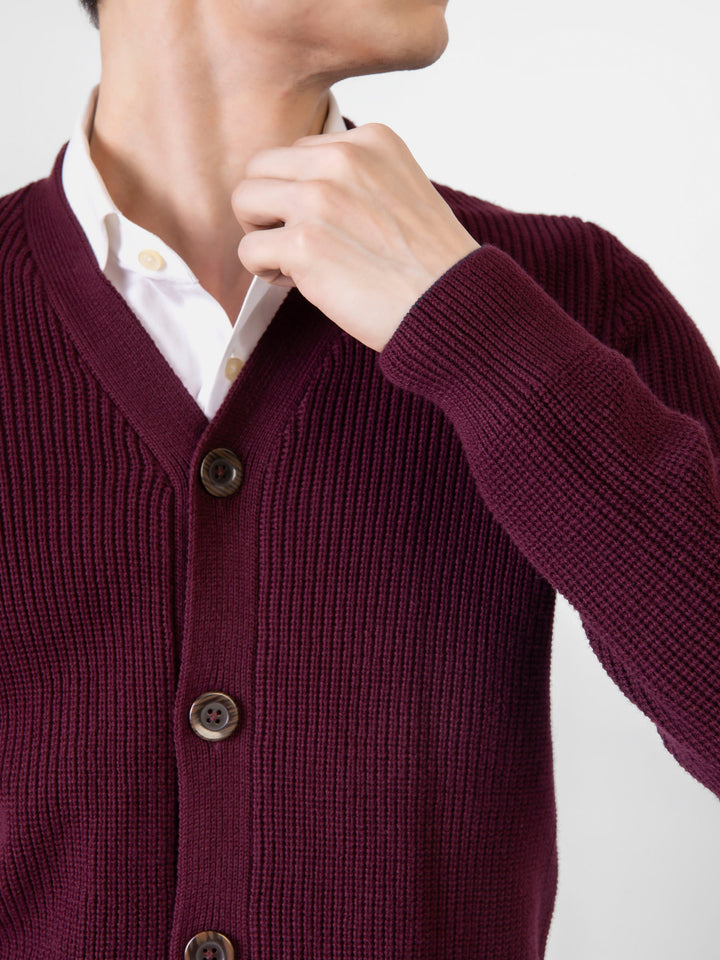 Maroon Ribbed V-Neck Cardigan