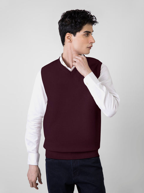 Maroon Sleeveless V-Neck Sweater