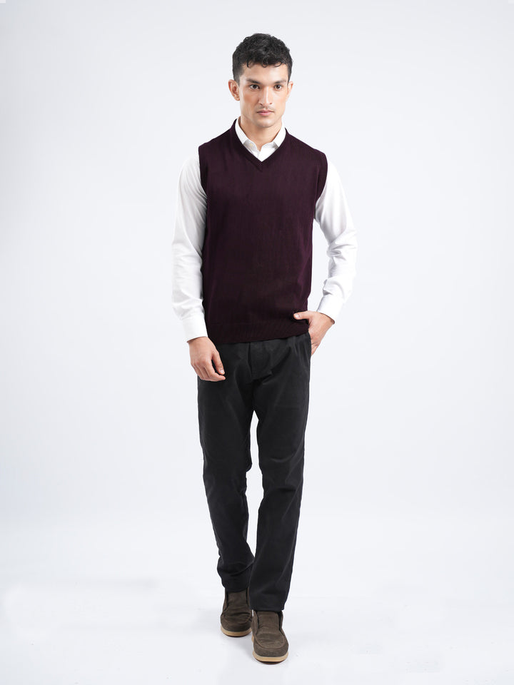 Maroon Sleeveless V-Neck Sweater