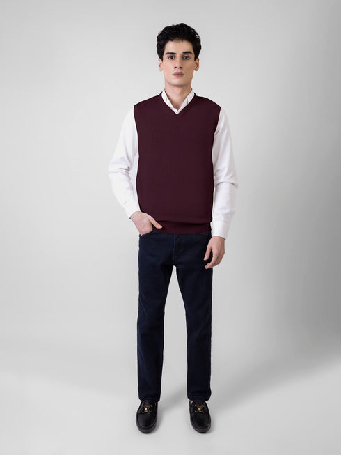 Maroon Sleeveless V-Neck Sweater