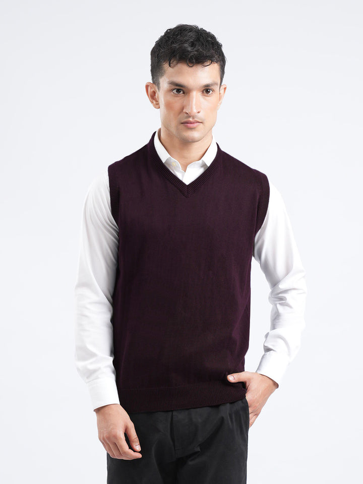 Maroon Sleeveless V-Neck Sweater