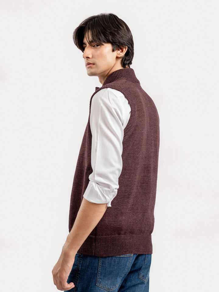 Maroon Sleeveless Zipper Sweater