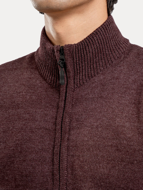Maroon Sleeveless Zipper Sweater