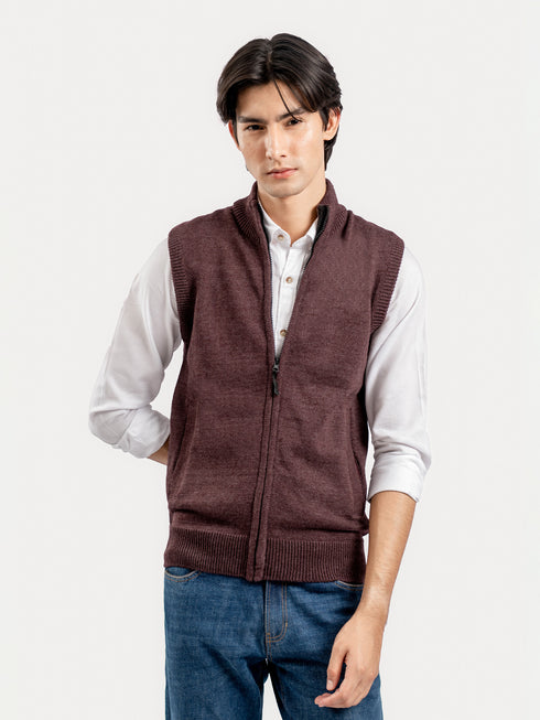Maroon Sleeveless Zipper Sweater