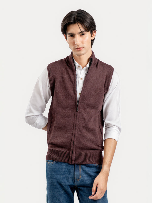 Maroon Sleeveless Zipper Sweater