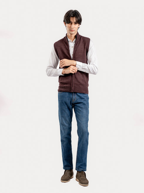 Maroon Sleeveless Zipper Sweater