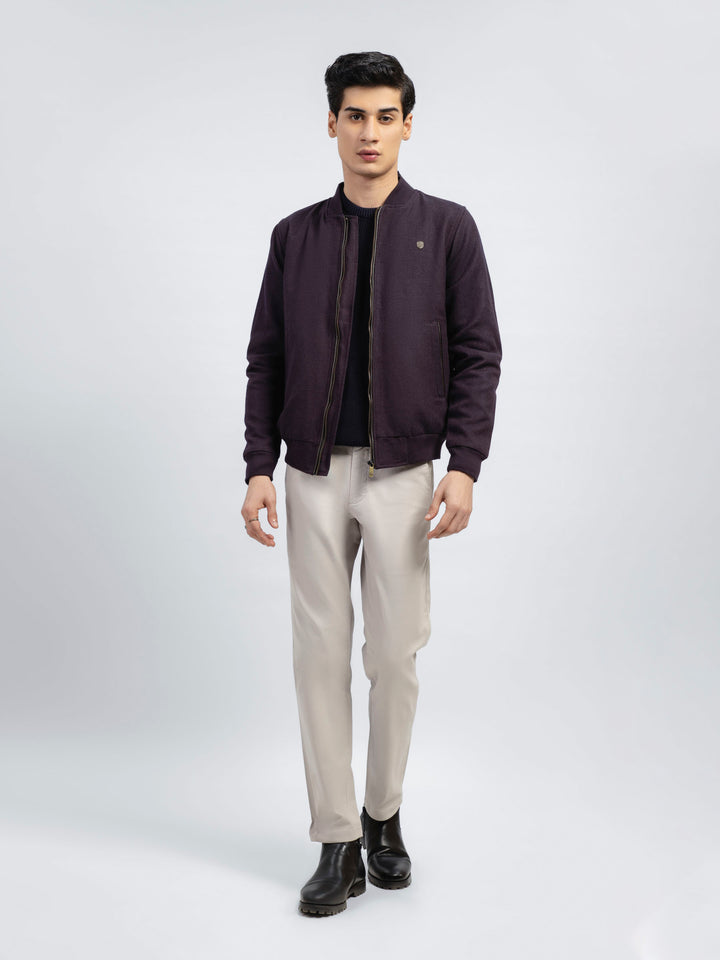 Maroon & Indigo Herringbone Structured Bomber Jacket Brumano Pakistan 1