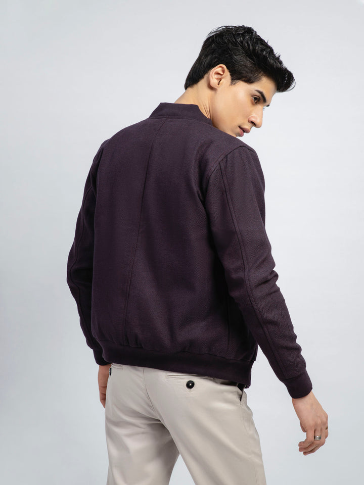 Maroon & Indigo Herringbone Structured Bomber Jacket Brumano Pakistan 1