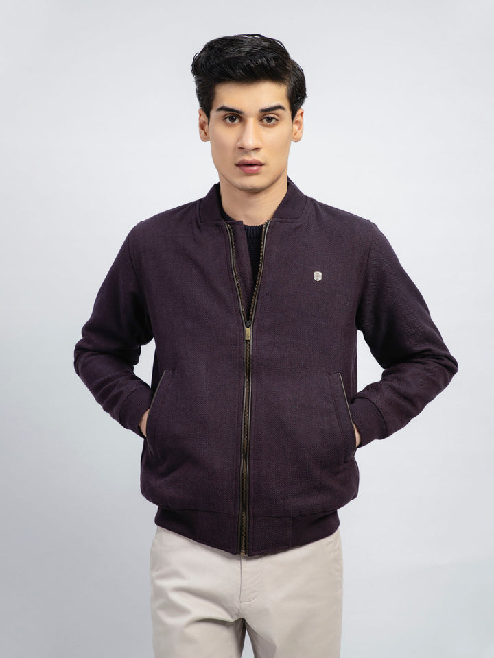 Maroon & Indigo Herringbone Structured Bomber Jacket Brumano Pakistan 1
