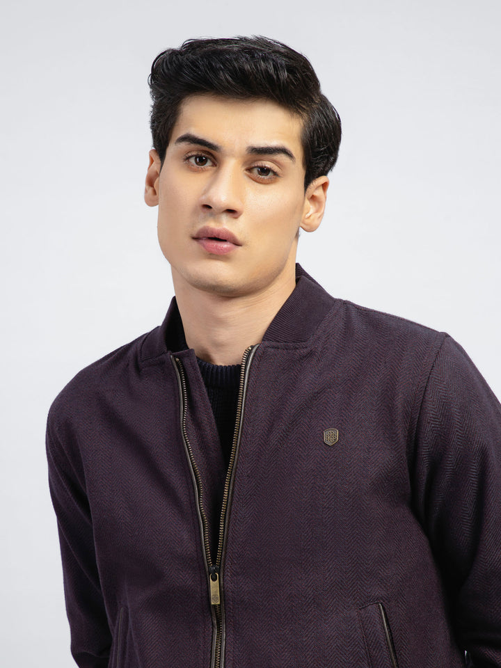 Maroon & Indigo Herringbone Structured Bomber Jacket Brumano Pakistan 1