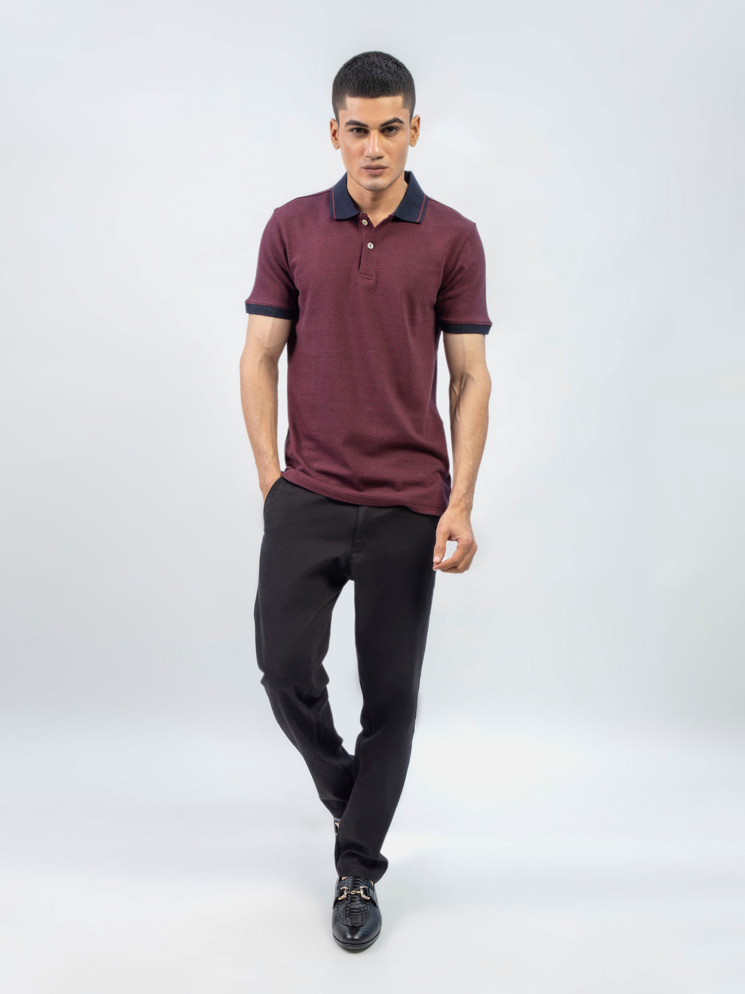 Maroon & Navy Jacquard Slim Fit Polo Shirt Brumano Pakistan