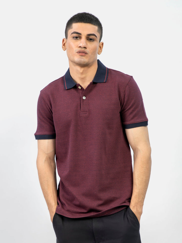 Maroon & Navy Jacquard Slim Fit Polo Shirt Brumano Pakistan