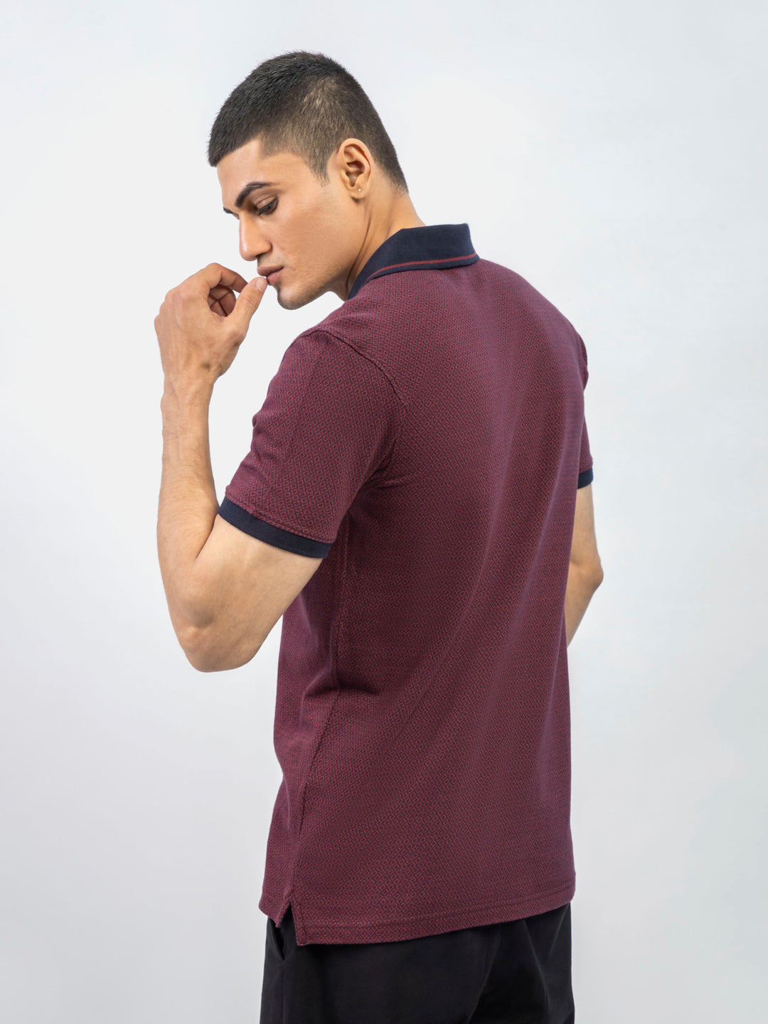 Maroon & Navy Jacquard Slim Fit Polo Shirt Brumano Pakistan
