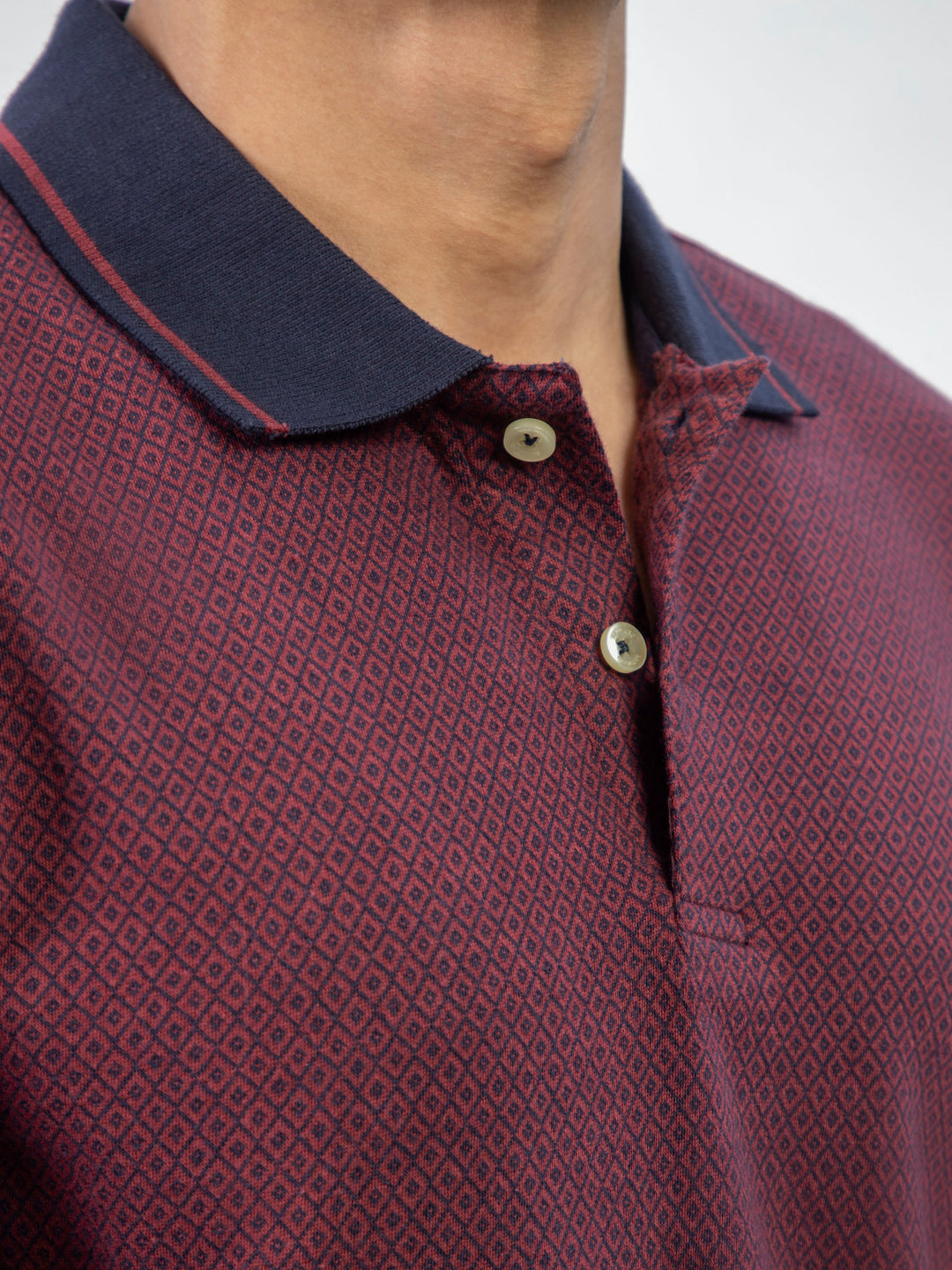 Maroon & Navy Jacquard Slim Fit Polo Shirt Brumano Pakistan