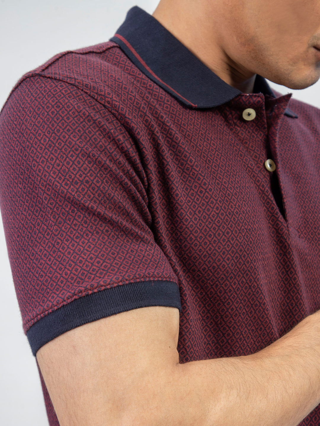 Maroon & Navy Jacquard Slim Fit Polo Shirt Brumano Pakistan