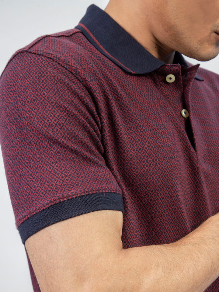 Maroon & Navy Jacquard Slim Fit Polo Shirt Brumano Pakistan