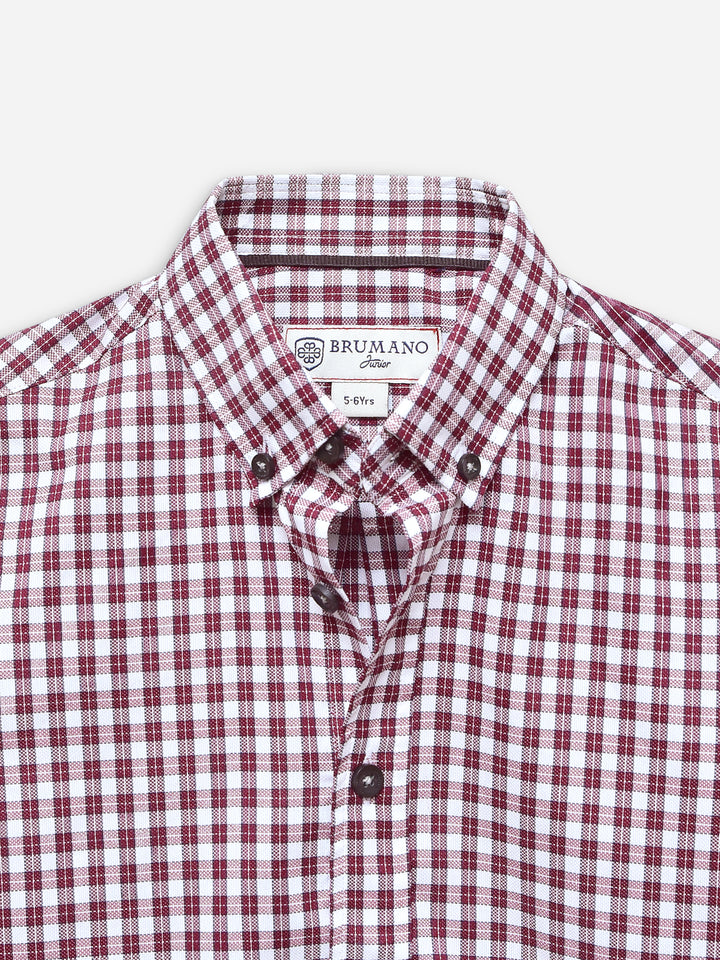 Maroon & White Checkered Casual Shirt