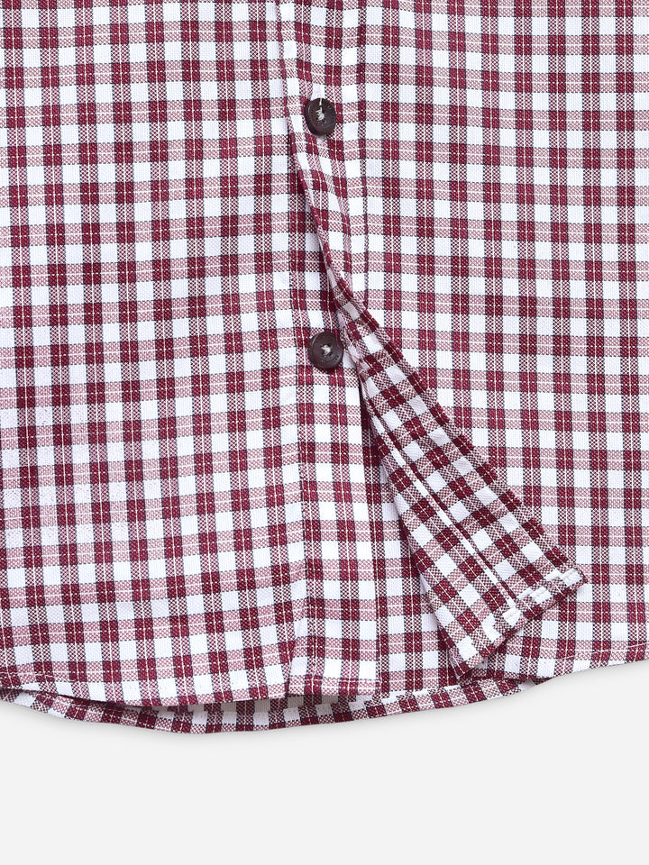 Maroon & White Checkered Casual Shirt