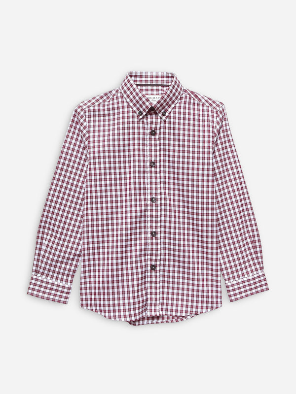 Maroon & White Checkered Casual Shirt