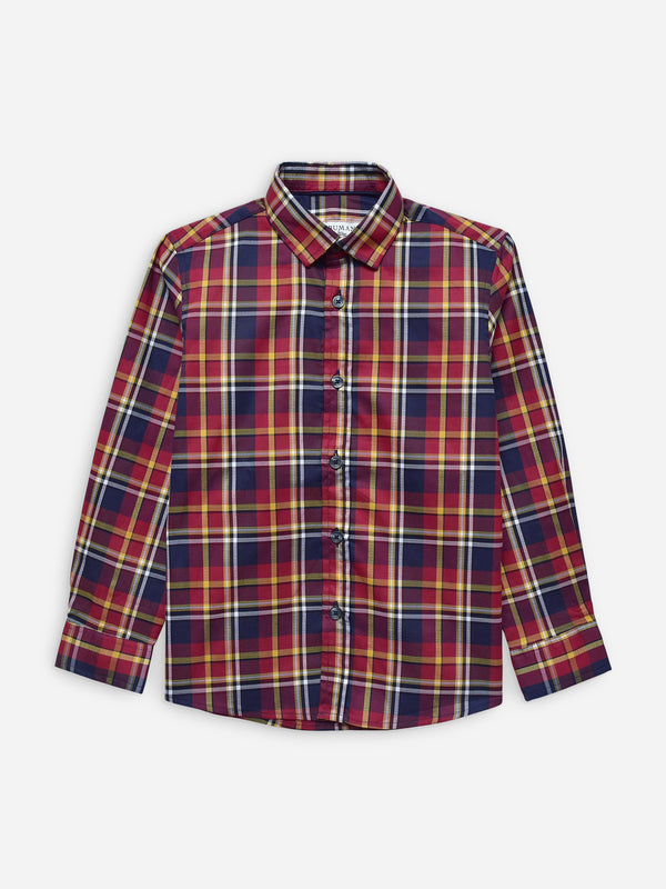 Maroon & Yellow Checkered Casual Shirt