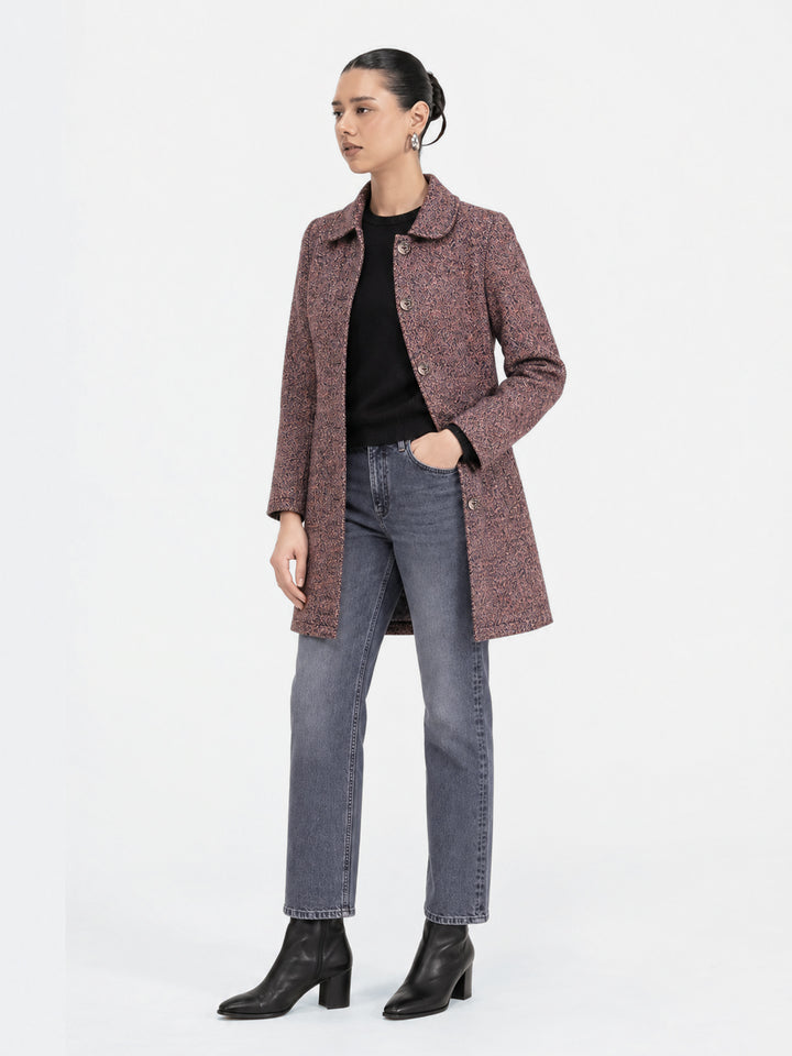 Mauve Taupe Wool Structured Long Coat - Women
