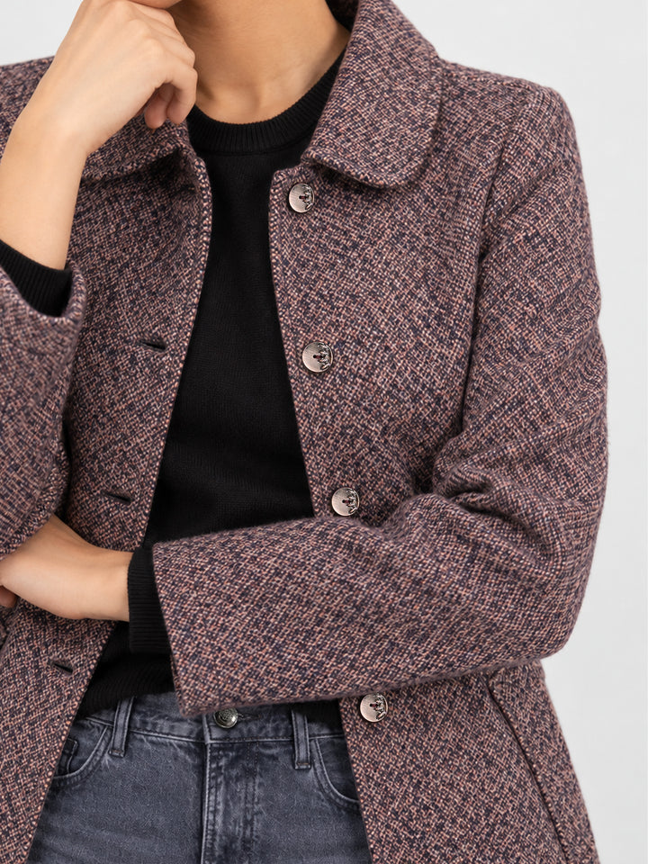 Mauve Taupe Wool Structured Long Coat - Women