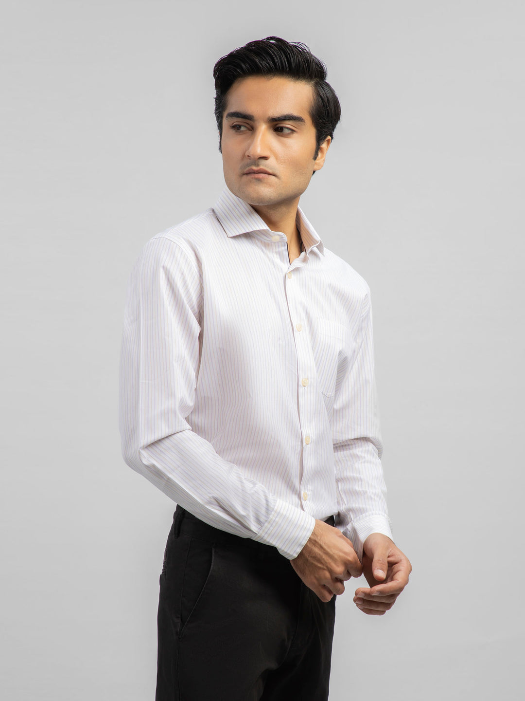 Mauve & Yellow Striped Formal Shirt