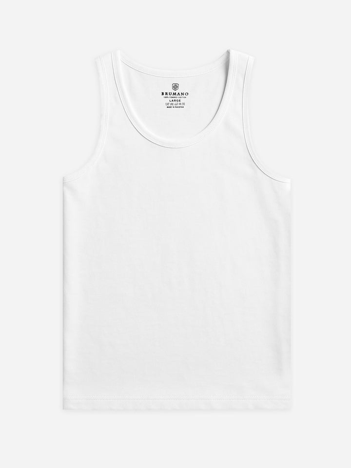Brumano Men's White Sleeveless Vest 100% Combed Cotton — Front View