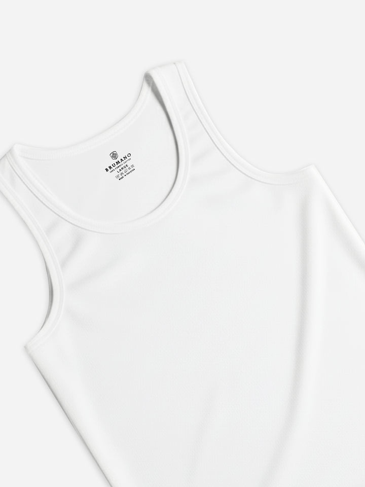 Brumano Men's White Sleeveless Vest 100% Combed Cotton — Side View