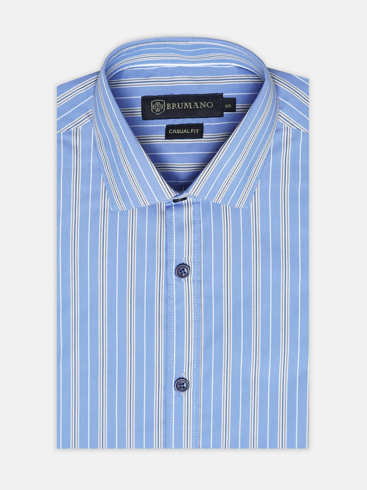 Mid Blue Striped Formal Shirt