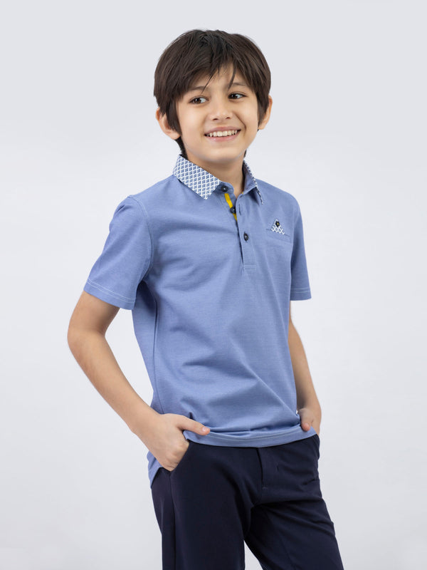 Mid Blue Casual Polo With Printed Collar Brumano Pakistan